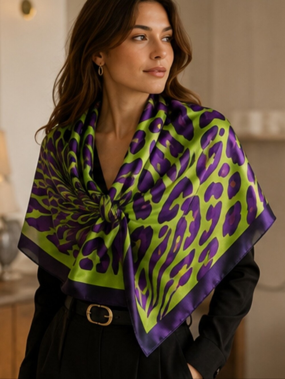 NEW Oversized Square 🦓 Zebra Pattern Fashion Scarf_Green_Purple